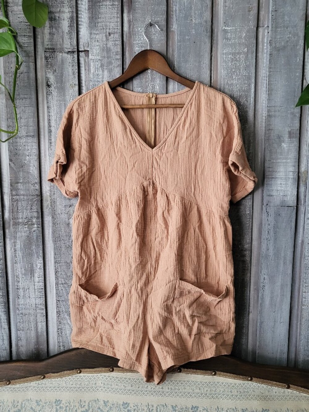 Terracotta Double Gauze Cotton Blend Romper Medium